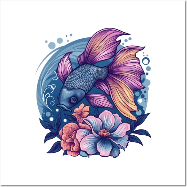 Cute Fish  with Flowers Wall Art by Mary_Momerwids